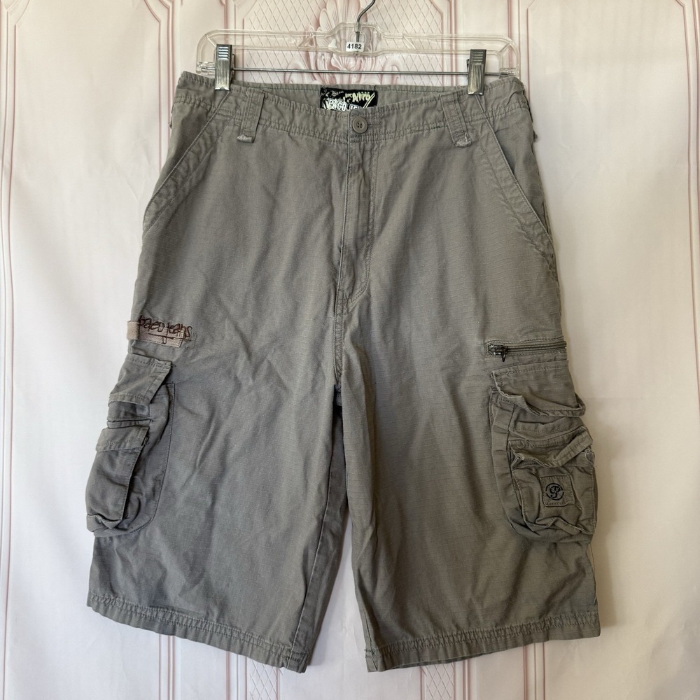 Paco Jeans Cargo Shorts Size 30" Military 12" Inseam Ripstop Distressed
